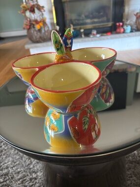 Multicolor Ceramic Triple Dip Server - Bright Floral Design